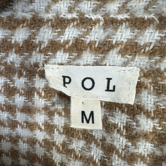 POL Women's M Houndstooth Panel Shacket Mocha Multi Oversized Button Bohemian - Picture 5 of 7